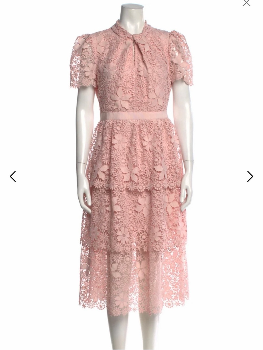 Self Portrait Pink Lace Tiered Midi Dress